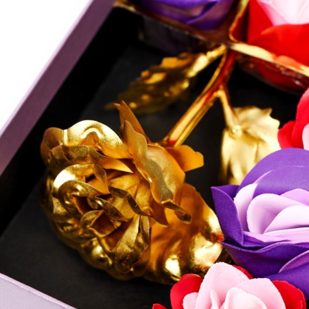 Soap roses of colored shades and a gold rose, set-4