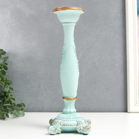 Polystone candlestick for 1 candle "lush sheet" of pale blue 26.5x9x9 cm-3