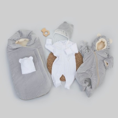 Set for discharge Winter Kinderlitto "Mikosh", 5 items, height 56-62 cm, color gray color