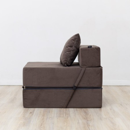 Handwheel chair-bed "Essen", velor fabric, brown color-1