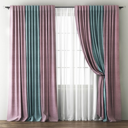 Kirsten curtain set, 240 x 270 cm size, pink / blue