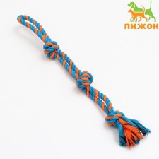 Игрушка-дразнилка канатная для собак, двойная, до 50 см, до 140 г, голубая/оранжевая