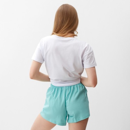 Female homemade set (T-shirt, shorts), mint color with flower, river 48-3