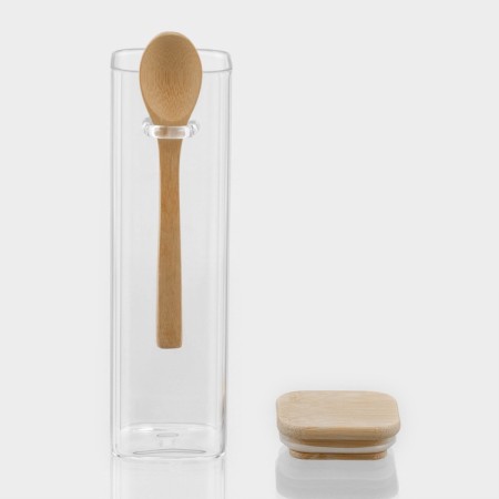 Glass Bank for bulk products with a bamboo cover and a spoon "Eco", 550 ml, 9.5 × 22.5 cm-1