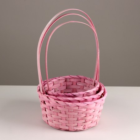A set of baskets of 3 pcs, d21x10xh36cm, pink, bamboo-1