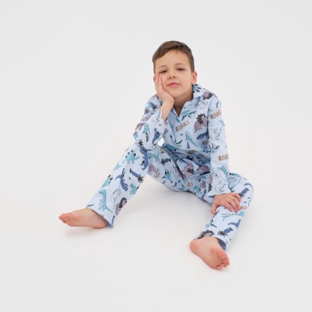 Pajama nursery from a flannel (shirt, trousers) KAFTAN "Dino", size 122-128, blue-6