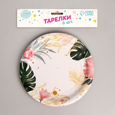 Disposable paper plate "natural print", set 6 pcs, 18 cm-1