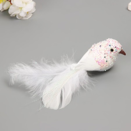 Fluffs on the clothespin set 2 pcs "Doves with sparkles and a long tail" White 5x6x15 cm-1