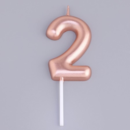 Candle in the Cake "European", number "2", 6 cm, pink gold-2