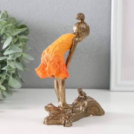Souvenir Polystone "Baby and frog" bronze, orange 12x5x15 cm-1