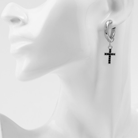 Earrings with the removable element "Transformer" Cross, black color in silver-2