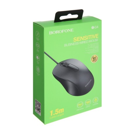 Borofone BG4 mouse, wired, optical, 1000 dpi, 1.5 m, USB, black-4