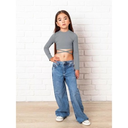 TOP for a girl with long sleeves on Generation ties, height 140 cm, color gray-1