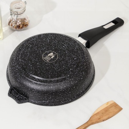 Granite Black Granite Speaking Pro, D = 22 cm, induction, removable handle, anti -stick coating-2