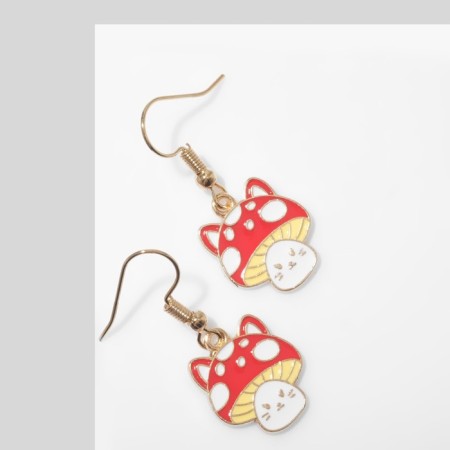 Earrings "Kotik" fly agaric, red-white in gold