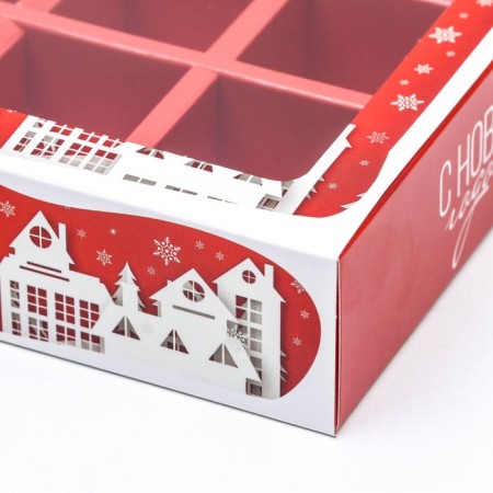 Box for 9 sweets with the shell "House of Santa Claus", 13.7 x 13.7 x 3.5 cm-6