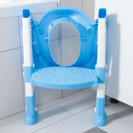 Children's lining - a seat on the toilet with a step “panda”, with handles, blue color-6