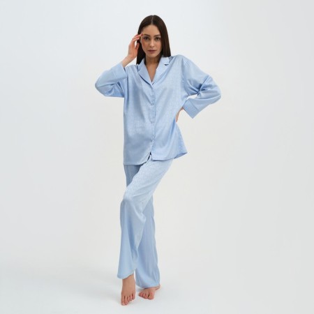 Female pajamas (shirt and trousers) KAFTAN "Triangles" Blue color, size 52-54