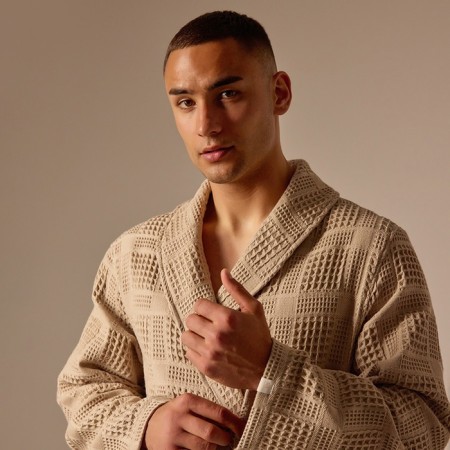 Wafel dressing gown Male SL Home: Chess "Sabbia", size L, 100% cotton, 340 g/m2-5
