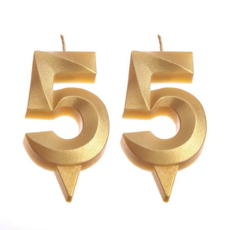 Candle in the cake jubilee "line" (set 2 in 1), number 55, gold metallic, 6.5 cm-2
