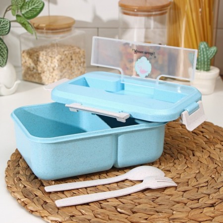 Lunch-Boxing Plastic Dolyana "Flamingo", 22 × 16 × 7.5 cm, 2 compartments, fork, spoon, color mix-2