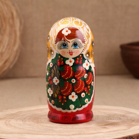 Matryoshka "Berry", yellow scarf, 5-doll, 16 cm-1