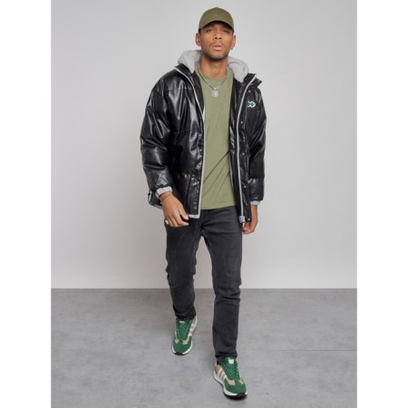 Eco -leather jacket men, size 52, black color-8