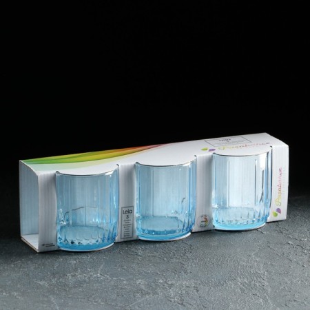Set of glass glasses Leia, 3 pcs, 265 ml, blue-2