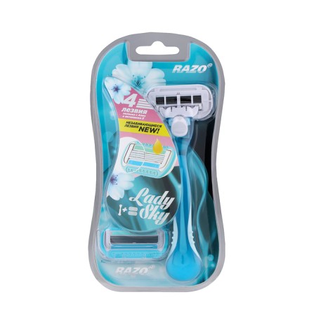 Shaving system Blue Ladysky handle + 2 cassettes 4 blades
