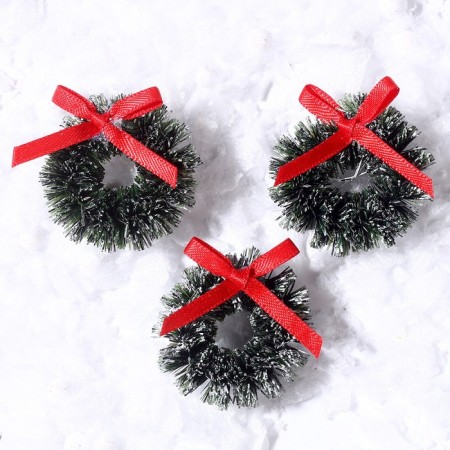 Decor "New Year's Wreath with a bow", a set of 3 pcs., Size 1 pc. -3 cm, dark green color-1