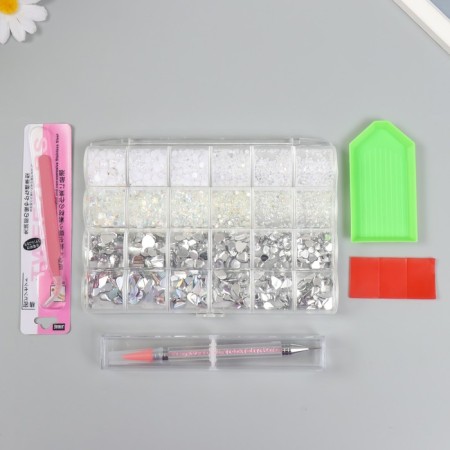 Set for creativity "White" set 24 types, tools, tweezers, stand, mat 2.5x12x18 cm-7