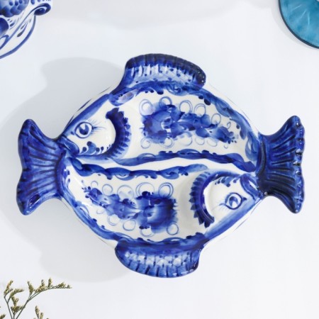 Olno -martyr "fish", gzhel, porcelain, 20x16 cm-1