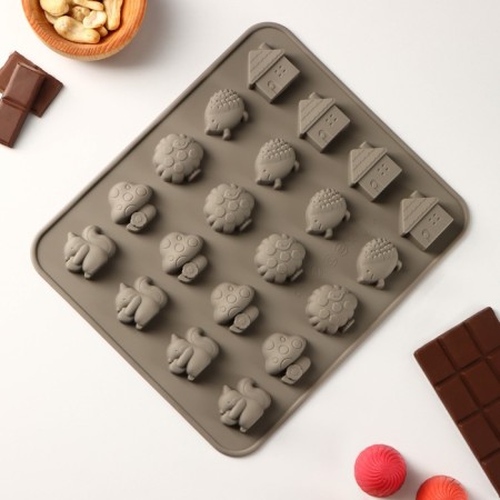 Form for jewelry "Forest Tale", silicone, 22 × 19 × 1.5 cm, 20 cells, gray color-1