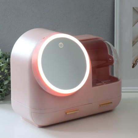 Cosmetics box Plastic, mirror with light pink backlighting 37.5x22x31 cm-9