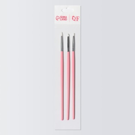 A set of silicone brushes for building and design of nails, 3 pcs, 18 cm, pink color-3