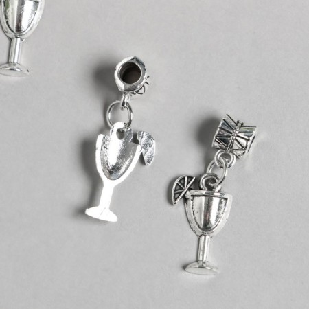 Bale with a pendant Metal for creativity "glass with cocktail" silver 2.7 cm