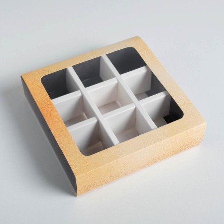 Box for sweets, confectionery packaging, 9 cells, Gold 14.5 x 14.5 x 3.5 cm-1