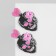 Acryl Earrings "Skulls" flowers and hearts, black-pink color in silver
