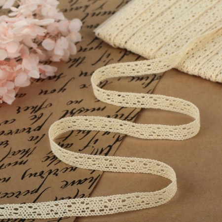 Knitted lace, 10 mm × 15 ± 1 m, beige color