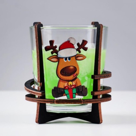 Aromatic candle in a glass on the stand "New Year's Deer", 10x9.5x9 cm, apple-3