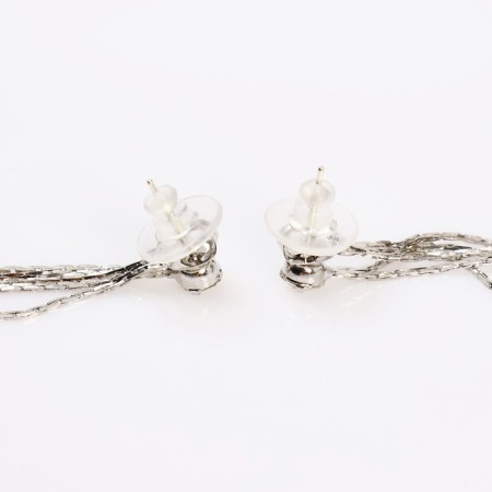 Hanging earrings with the rhinestones "celebrity" threads with beads, white color in silver, 12.5 cm-2