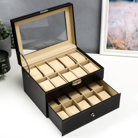Casket for a double clock 20 departments to the leatherette "Classic" black matte 16.5x28x21 cm-4