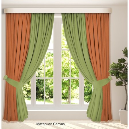 Set of curtains "Canvas", size 200x250 cm, 2 pcs, olive color, orange