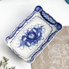 Rectangular tray, gzhel, porcelain, 26x15 cm