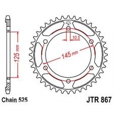 The rear star, driven JTR867 steel, chain 525, 42 teeth