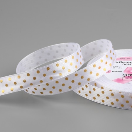 Satin tape with embossing "peas", 15 mm × 23 ± 1 m, white color No. 01