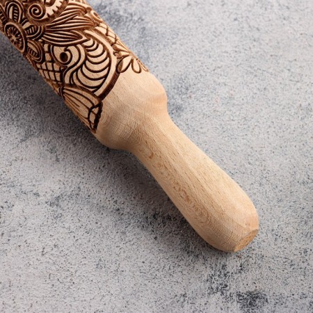 Carved rocking with patterns "Spring meadow" for baking, beech, 40 mm × 350 mm-2