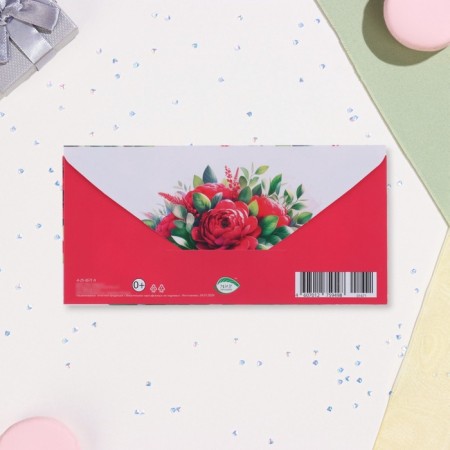 The envelope for the money "Great Day!" red flowers, 17 x 8 cm-2