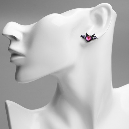 Earms with enamel "Monster" with wings, black-pink color-2