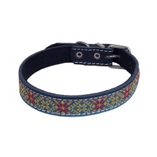 Leather collar with braid, 39-51 x 2.5 cm, mix